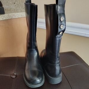 Black Leather Knee-High Boots